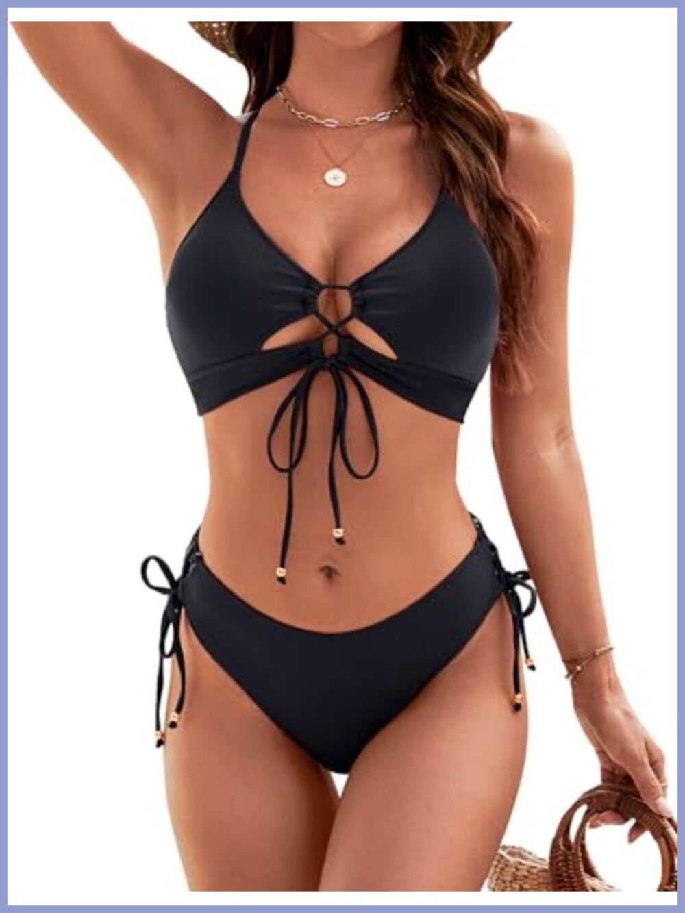 Two Piece Bikini Set Cutout Criss Cross High Cut Cheeky Swimsuit